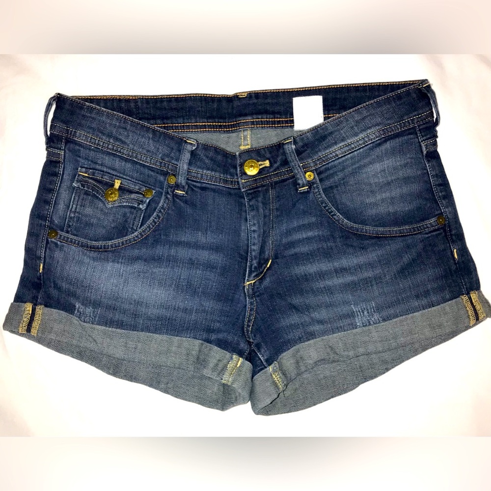 Denim & Denim Blue Jean Shorts Size 10 Medium Wash Rolled Hem Low Rise